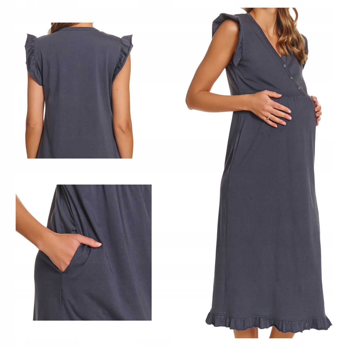 Doctornap noční těhotenská košile pro maminky Tcb 7463 grafit plus 2XL