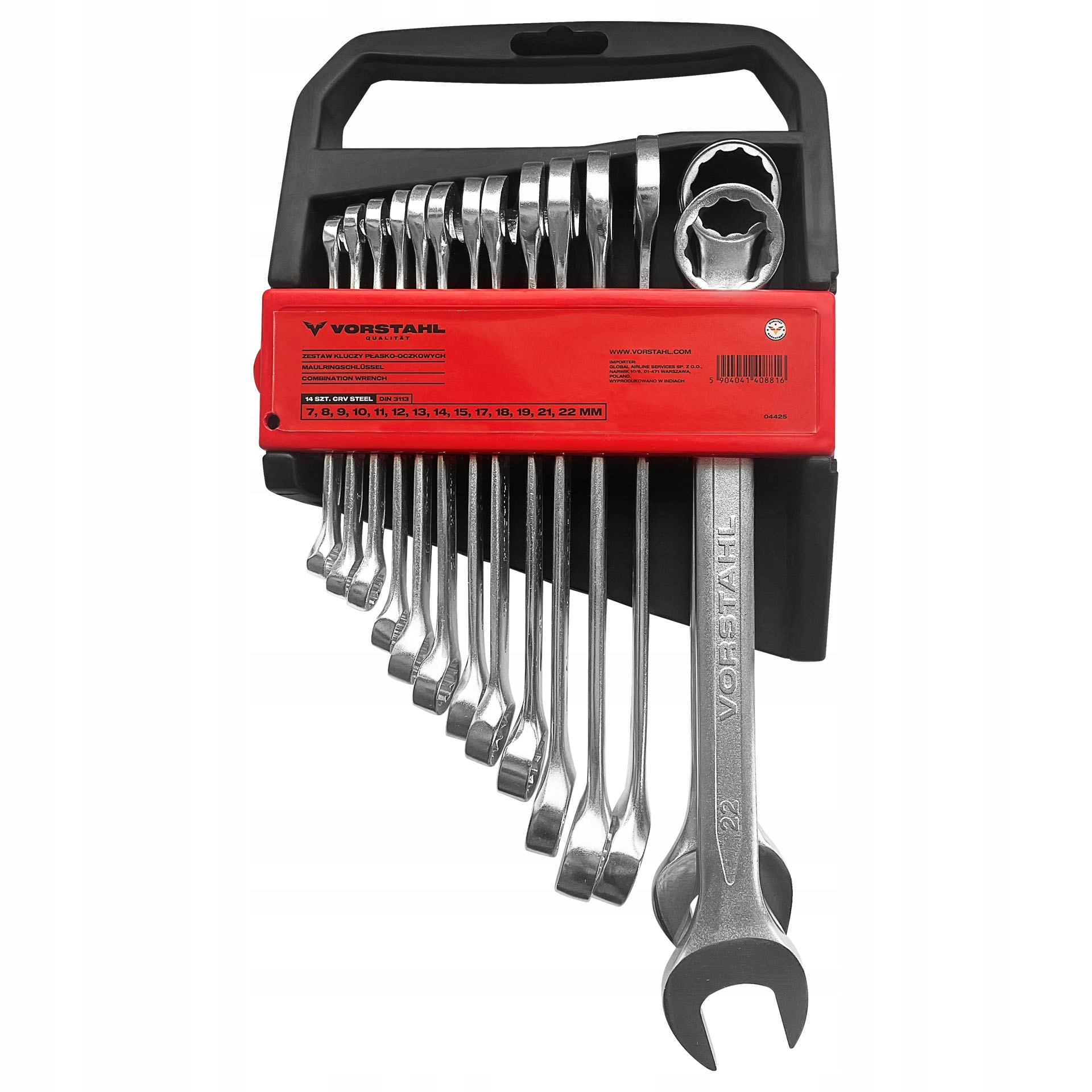 Zestaw Klucze Płasko-oczkowe Płasko Oczkowe Stal CrV 14szt 7-22mm Vorstahl