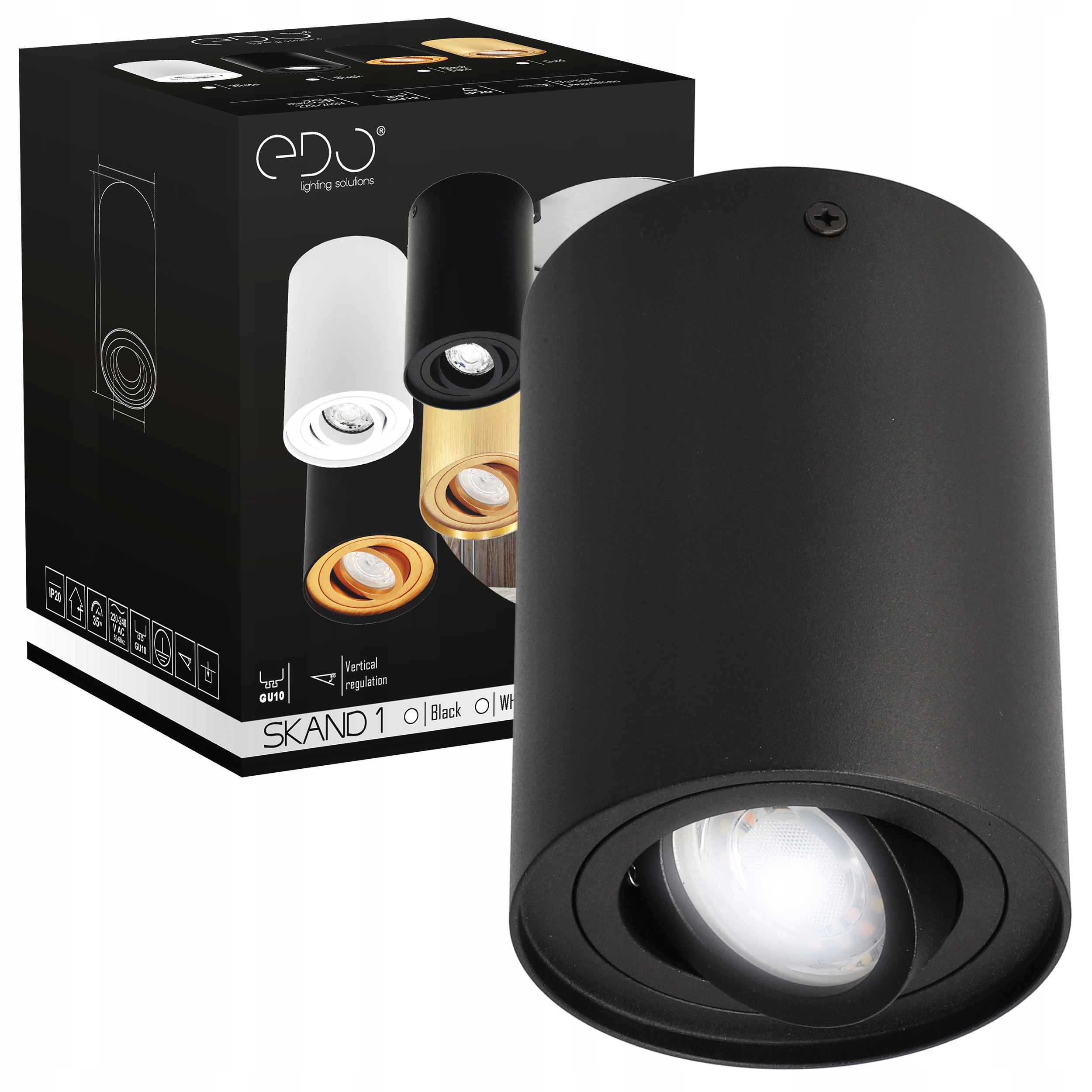 OPRAWA NATYNKOWA MAT WALEC TUBA LED RUCHOMA GU10 CZARNA EDO