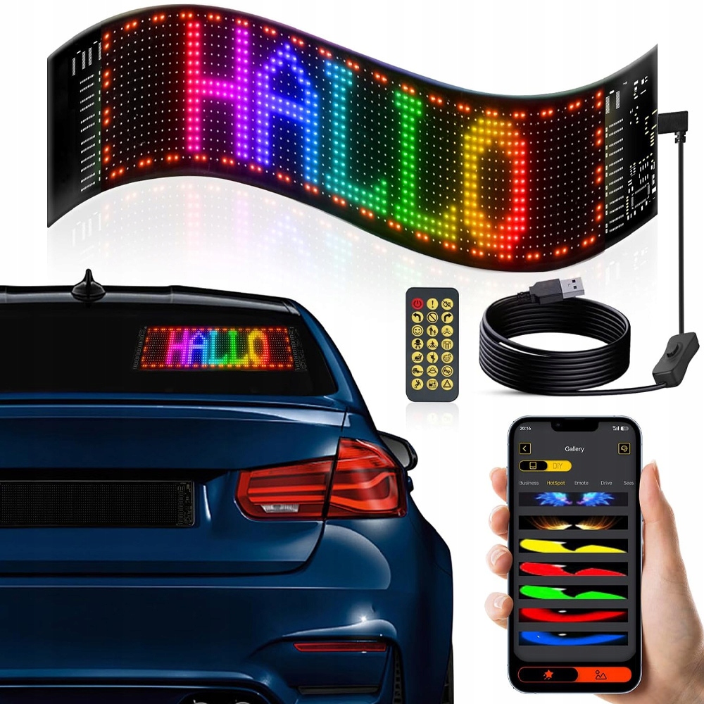 ELASTYCZNY EKRAN REKLAMOWY LED SAMOCHODU APP BLUETOOTH INTELIGENTNY EKRAN