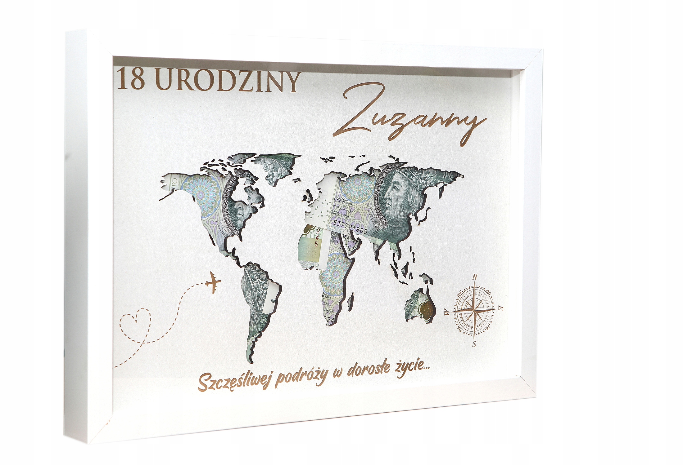 Pudełko na Pieniądze Ramka 18 30 40 Urodziny Złote Lustro Grawer