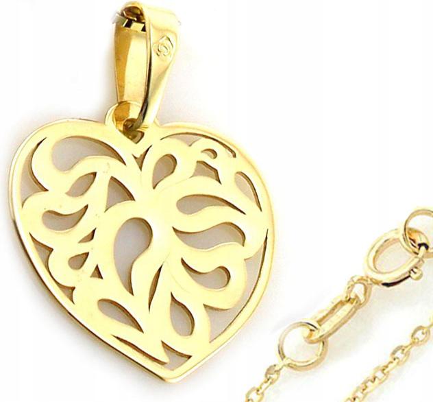 Zlatý řetízek s přívěskem 585, prolamovaná destička, srdíčko, 14kt