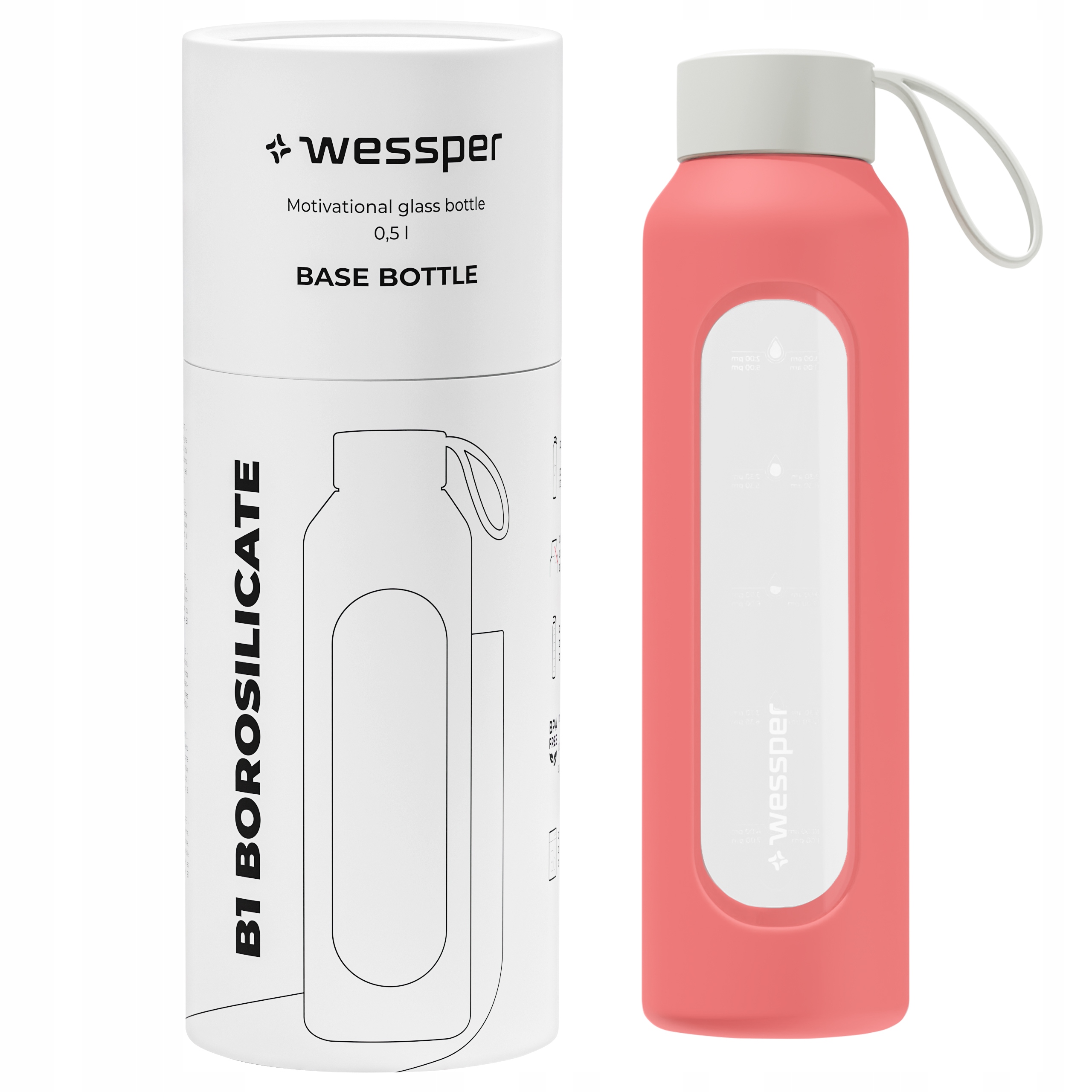 Butelka Na Wodę Motywacyjna Bidon Sportowy Szklana Z Miarką 0,5L 500ml