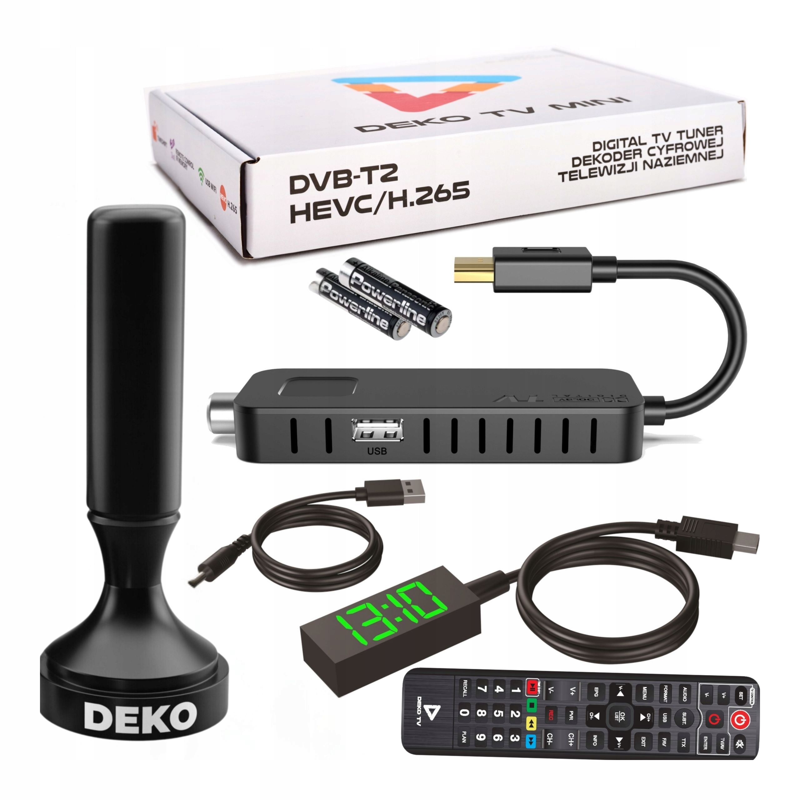 Dekodér Tuner Pokojová anténa Dvb T2 pro pozemní televizi Hevc H265 Set