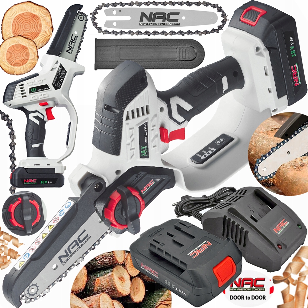 Nac Akumulátorová Pilka Řetězová Pila Na Dřevo Vodící Lišta Řetěz 18V 2AH