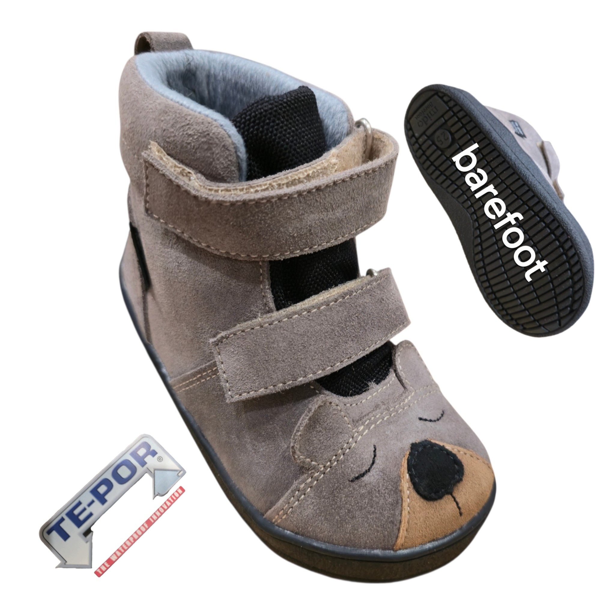 Mido 62-14 Trzewiki Skórzane Barefoot Buty Z Membraną Te-por Szare Misie 25