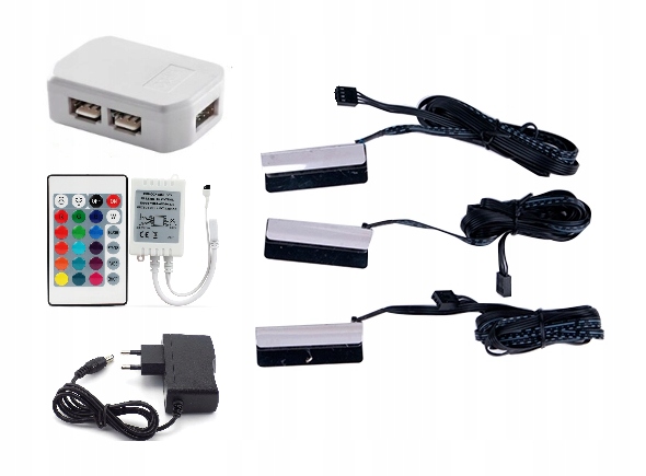 3 KLIPSY PODŚWIETLENIE LED RGB MEBLI PÓŁEK SZYB