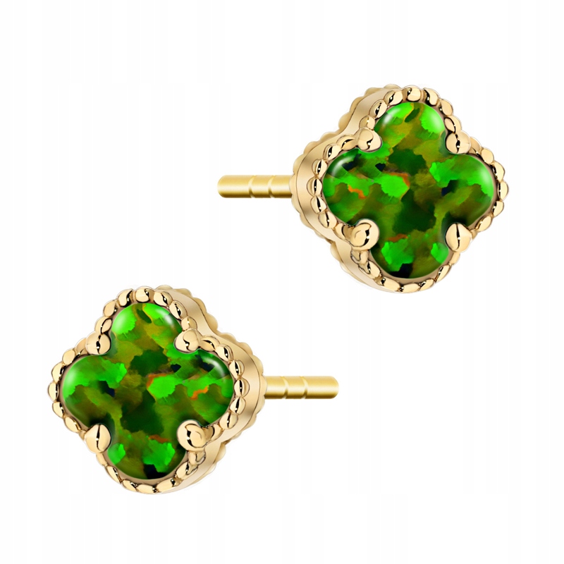 Zlaté Dámské Náušnice Ryzost 585 Čtyřlístek pro Štěstí s Perletí 14k