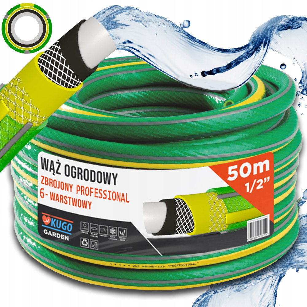 Wąż Ogrodowy Gumowy 1/2" 50m 6 Warstwowy Zbrojony 36 Bar Polska Produkcja