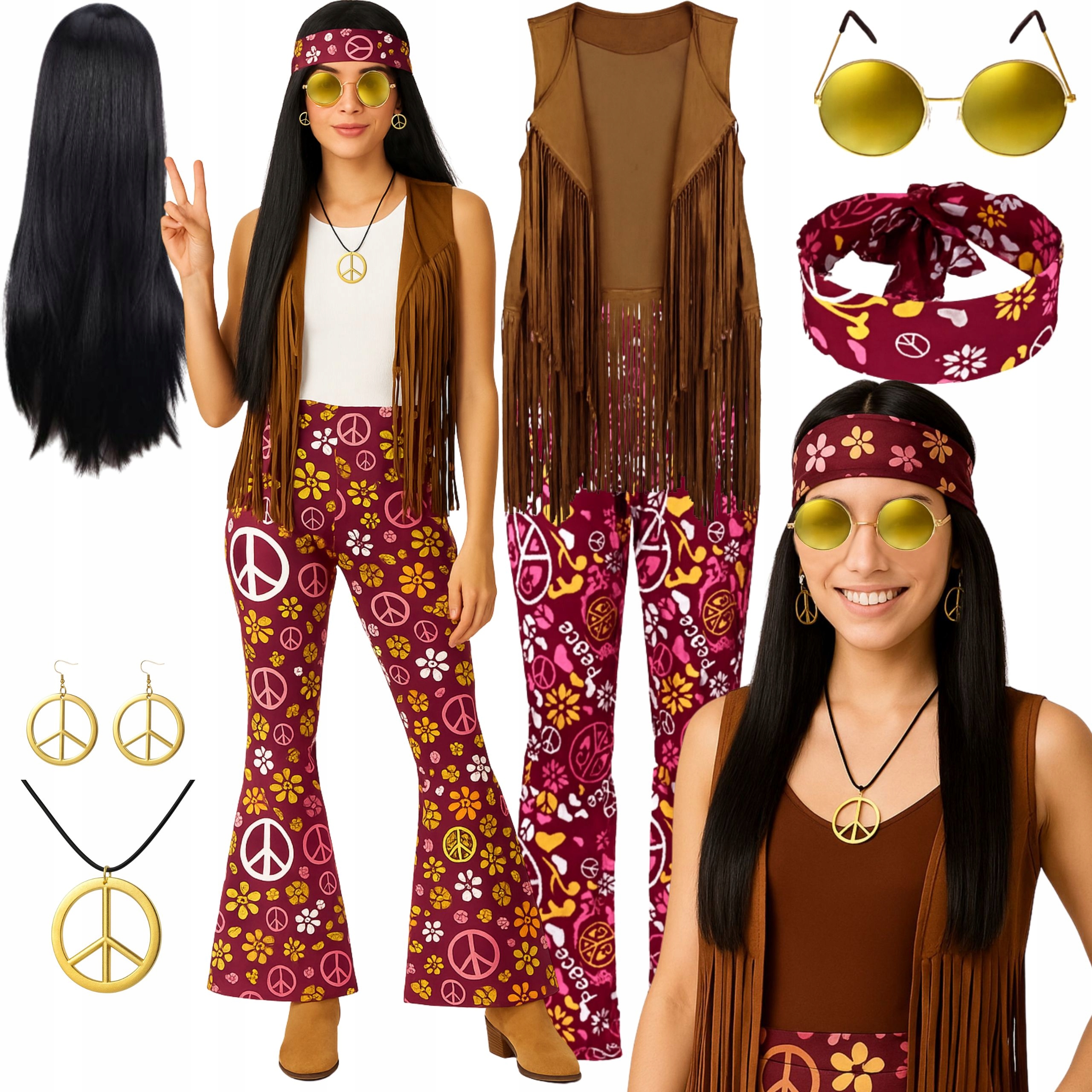 Kostým Hippie Abba Zvony Léta 60 70 80 Paruka Vlasy L XL 176 182 CM