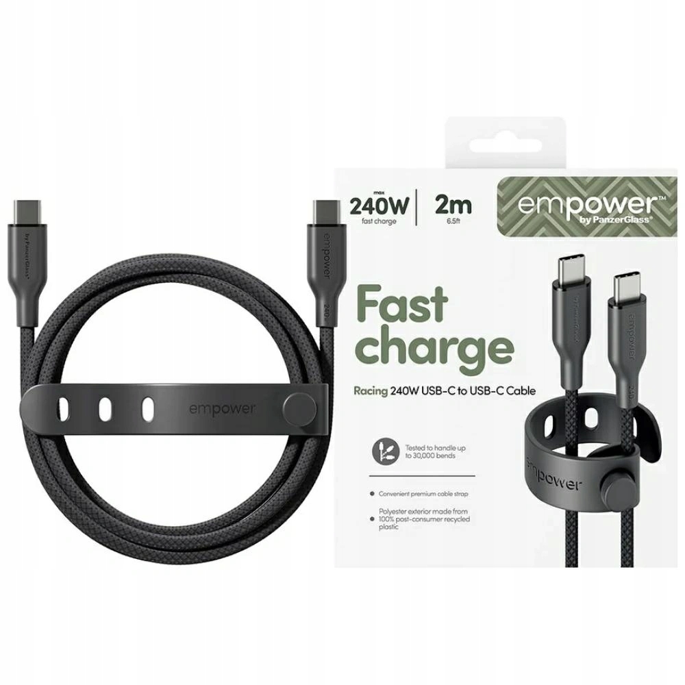 Kabel Empower by PanzerGlass Racing 240W Usb-c Usb-c 2 m černý