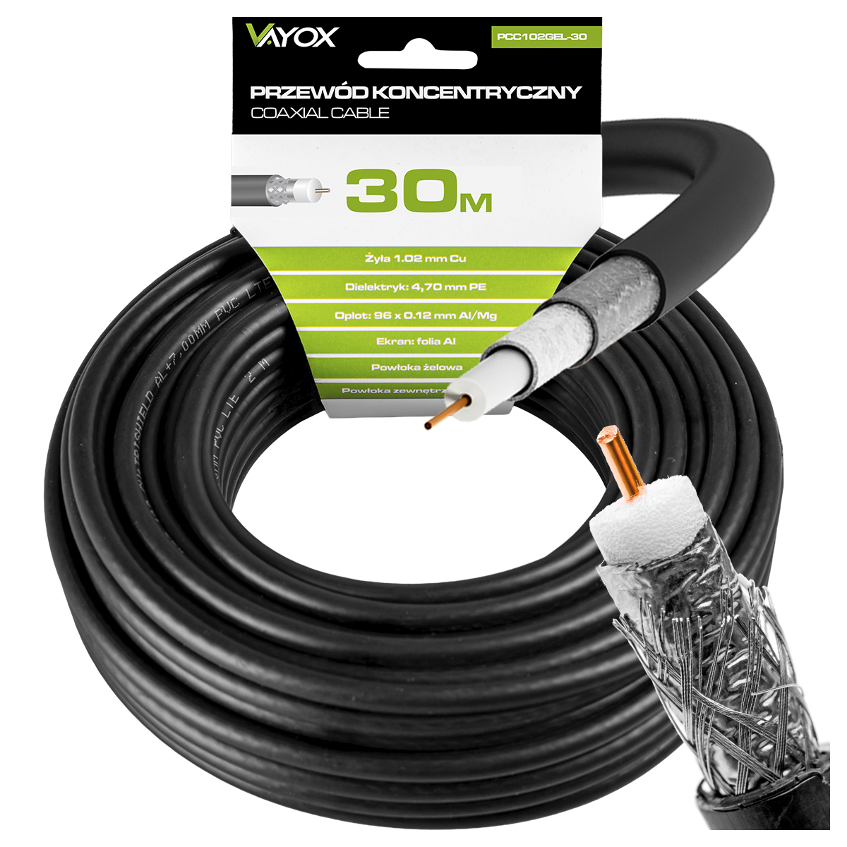 Kabel Antenowy Koncentryczny Czarny Żel Cu Przewód Zewnętrzny Ziemny 4K 30M