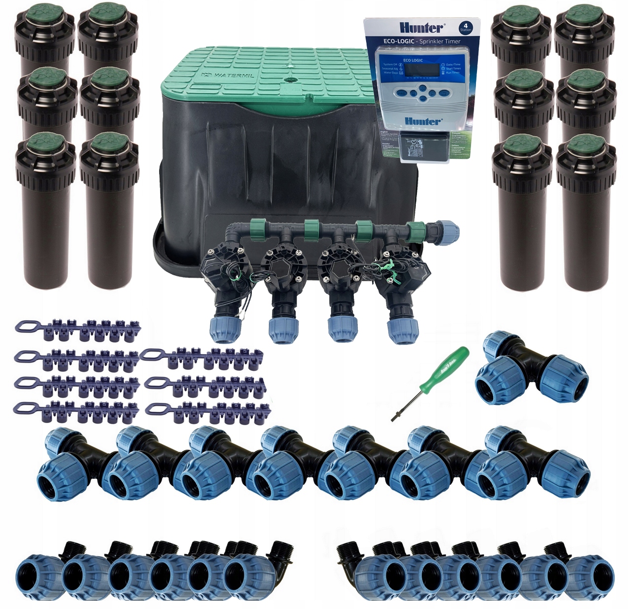 Pełny Zestaw Nawadniania RAIN BIRD z 12 zraszaczami 5004 PLUS + Sterownik