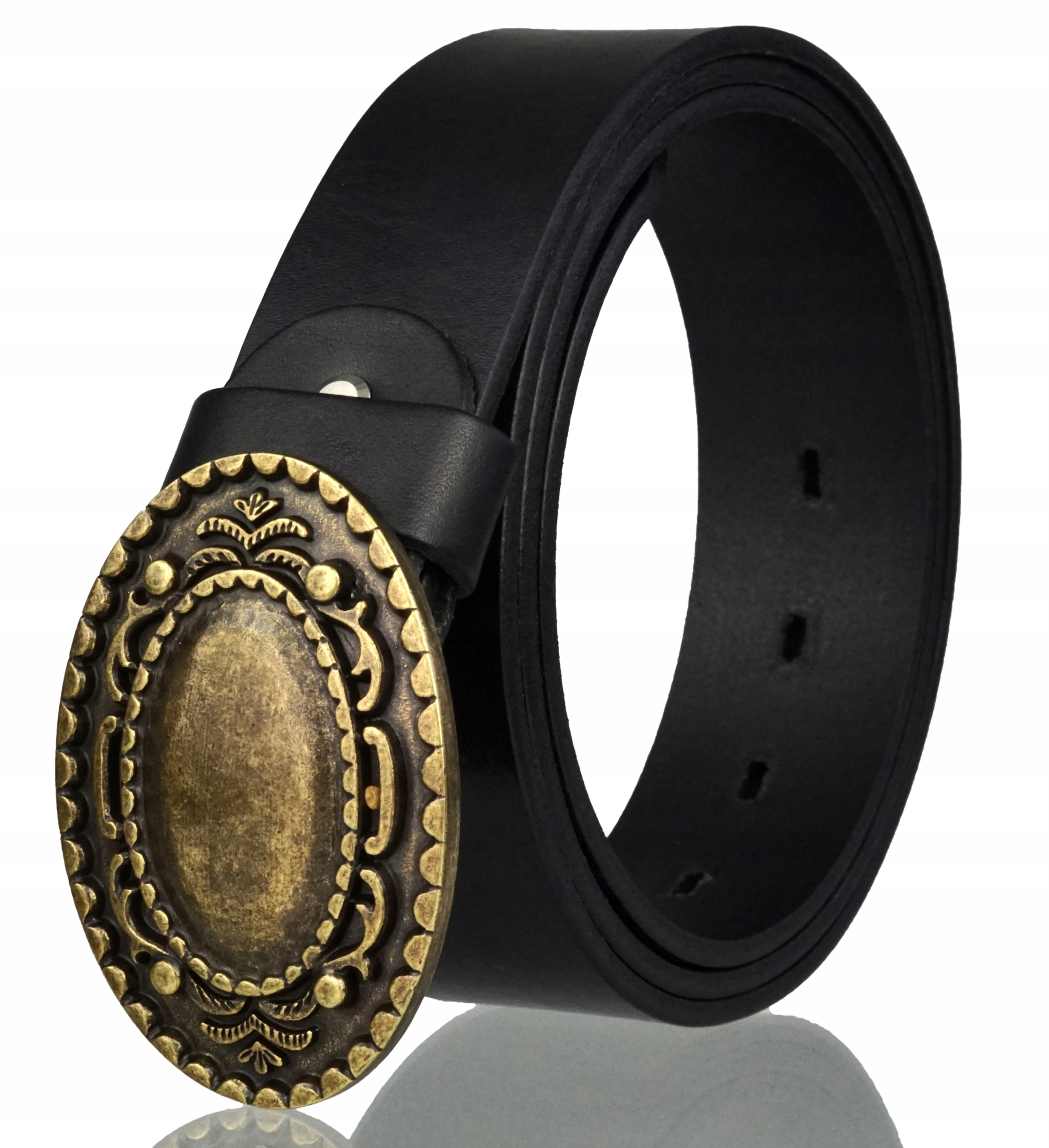 Skórzany Damski Pasek Blakardo 4CM Czarny Broszka