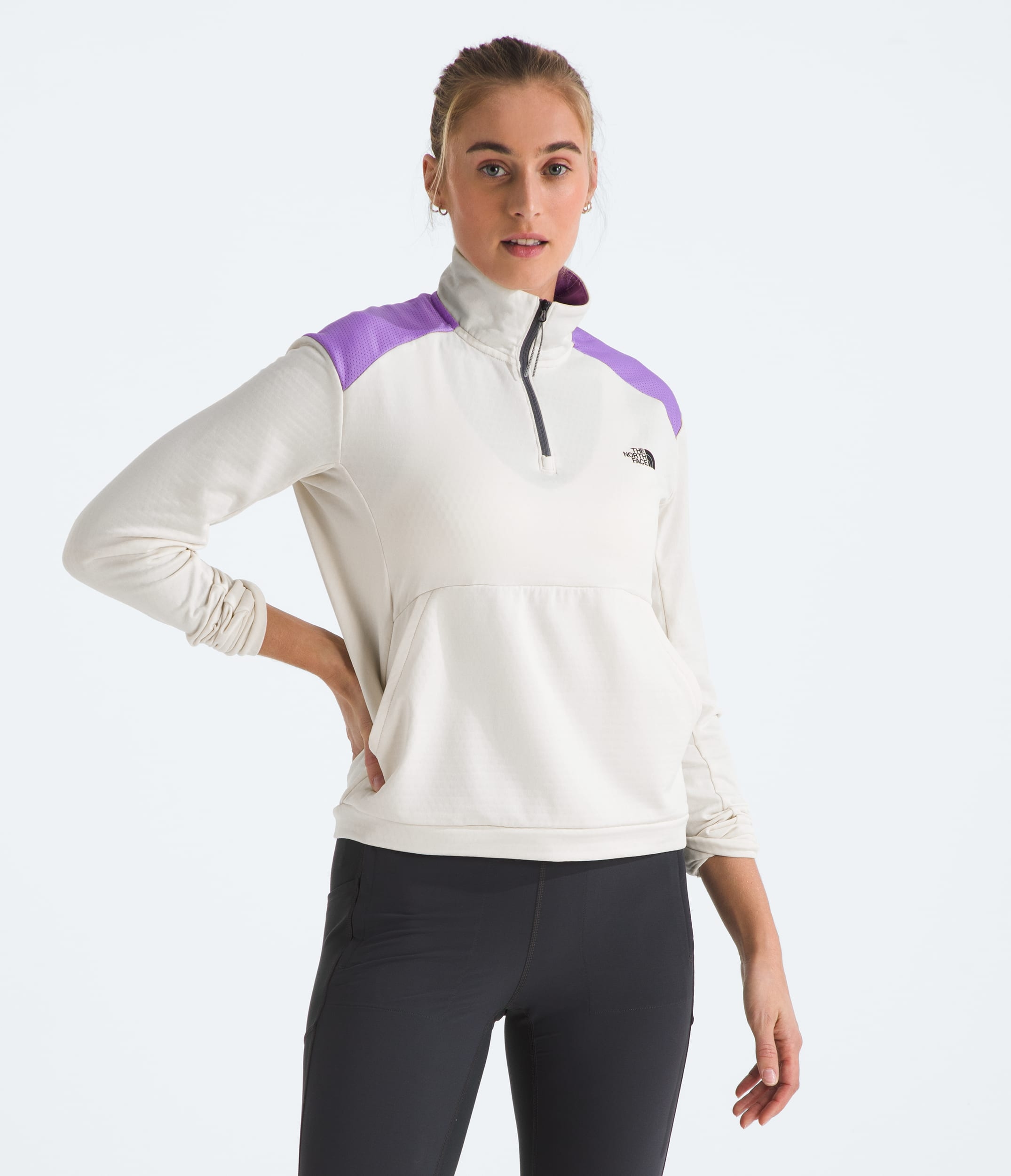 The North Face Mikina Zip Stojáček Béžová Fialová S Vložkami Fta