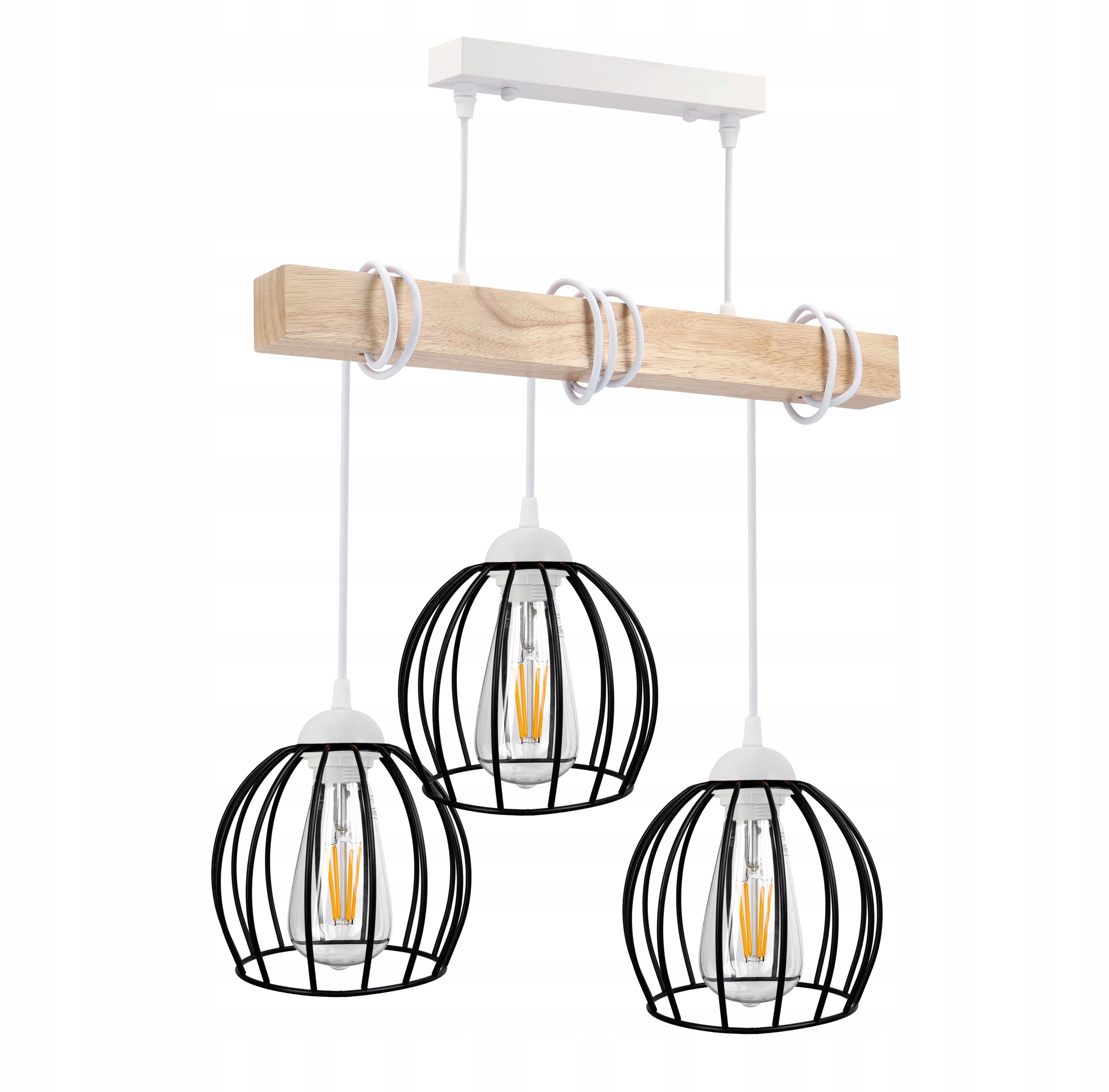 stropní svítidlo Led Závěsný lustr 3x E27 Loft Dřevo Dřevěný dub