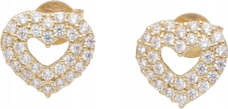 Zlaté náušnice 585 srdíčka ze zirkonu, módní vzor, dárek k Valentýnu