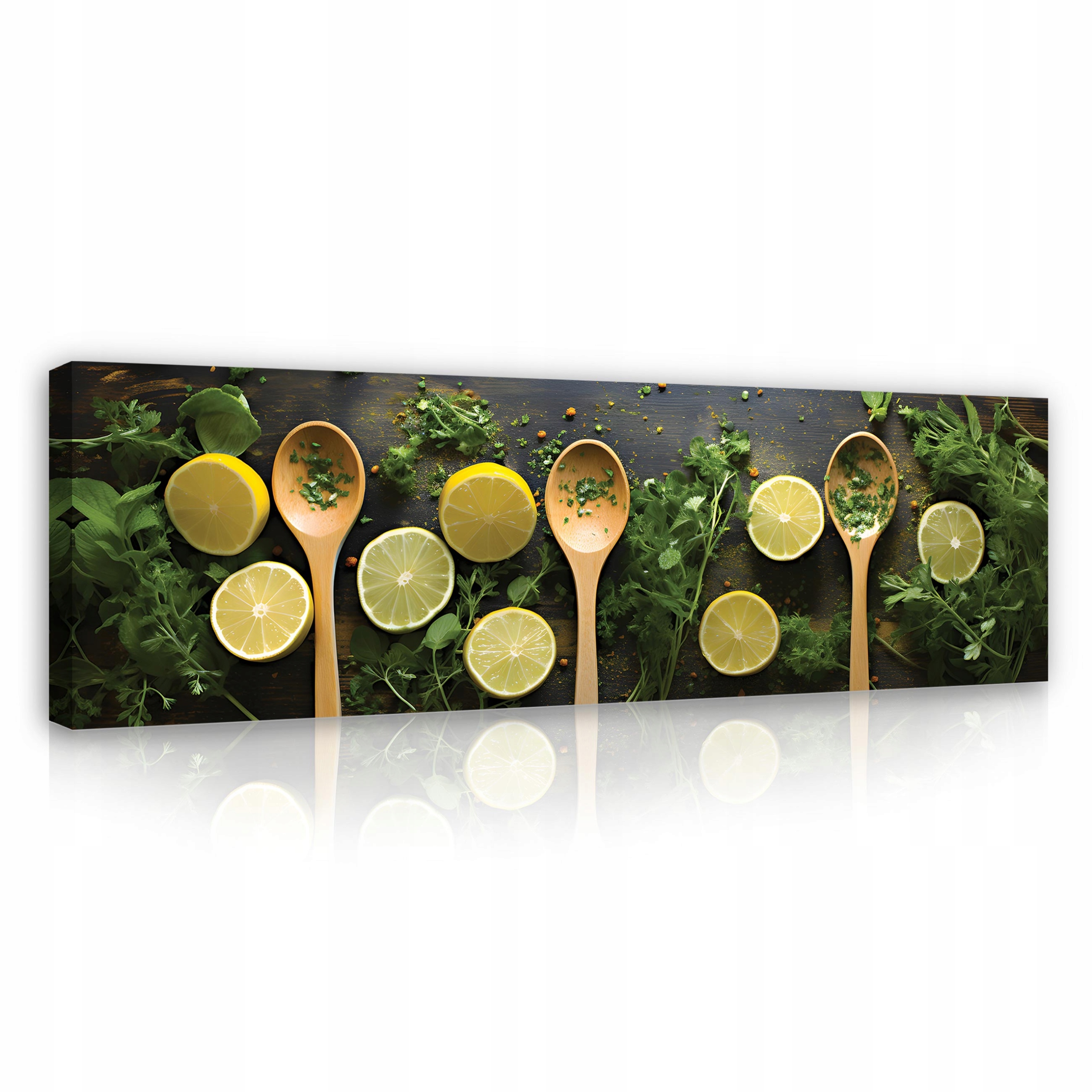 Obraz do kuchyně Citrony Bylinky Lžíce Moderní Na Plátně Zeď 145x45
