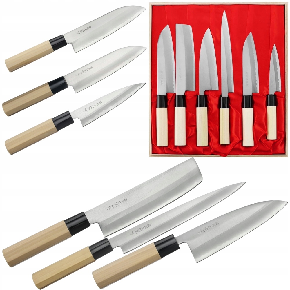 Satake Yoshimitsu Japonský hrdzavý set 6 nožov Drevené darčekové puzdro