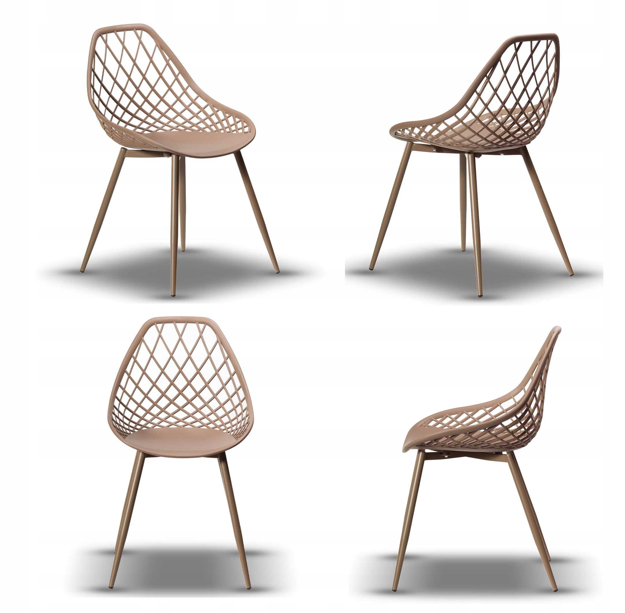 ZESTAW 4x BEŻOWE AŻUROWE KRZESŁO CHICO KUCHNIA