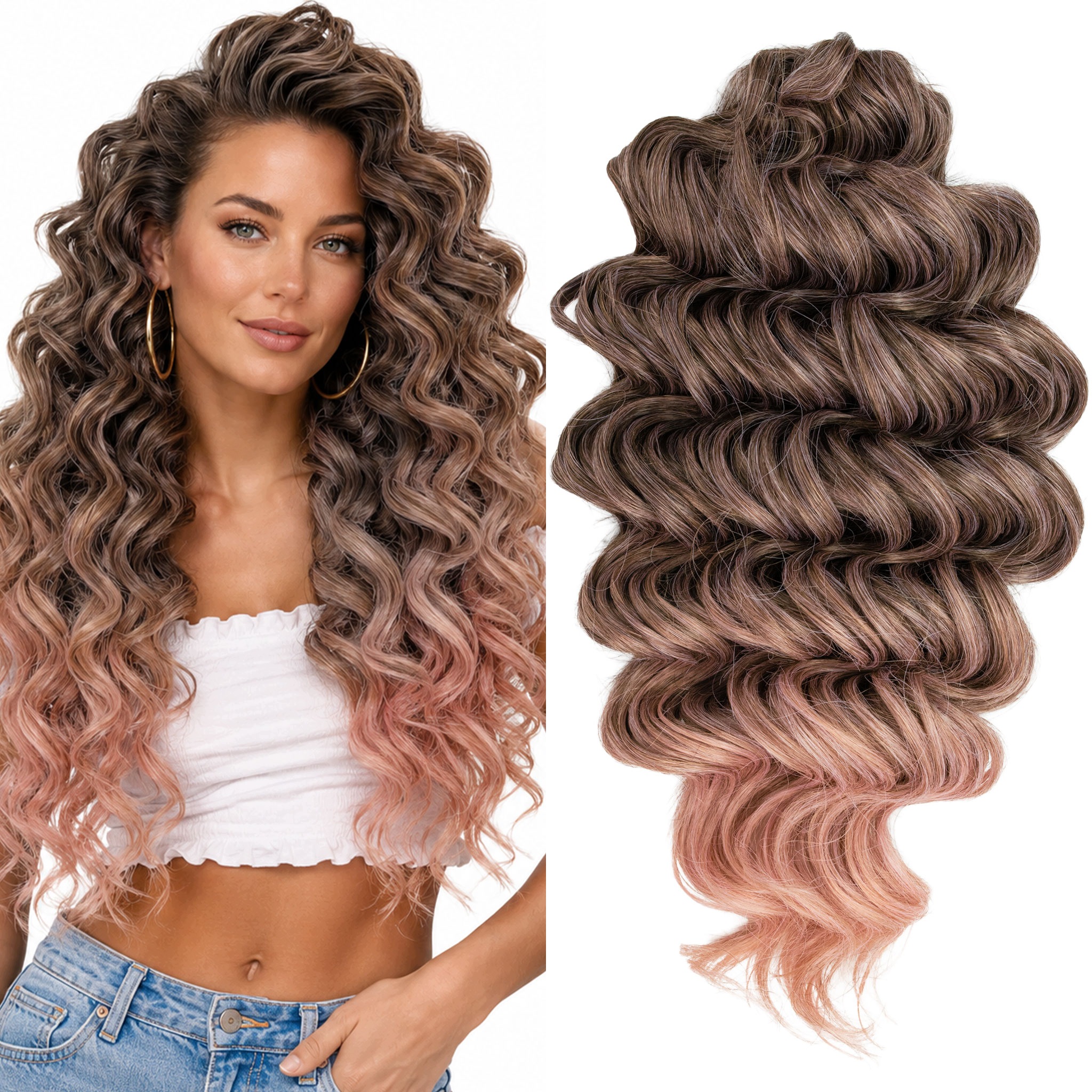 Syntetické vlasy Afroloki Bella velké kadeře 20" 50 cm 300 g ombre hnědá růžová
