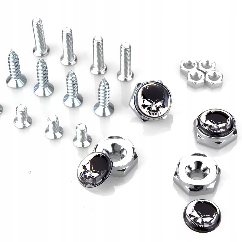 ŚRUBY X 4 DO TABLICY REJESTRACYJNEJ CHROM CZASZKA