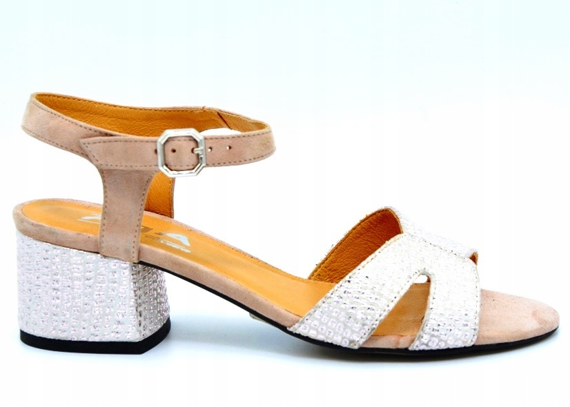 BEŻOWE NISKIE SANDAŁY Z CYRKONIAMI SKÓRZANE AGA 35