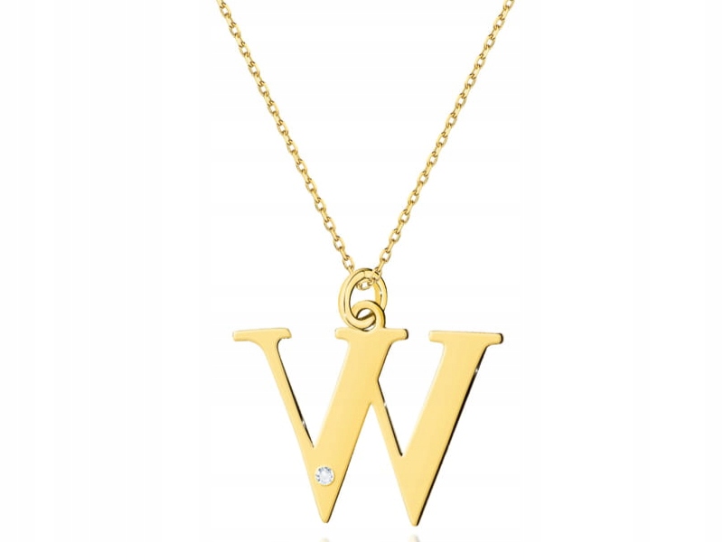Zlatý náhrdelník 585 písmeno W s diamantem 1,6g moderní módní vzor 14k