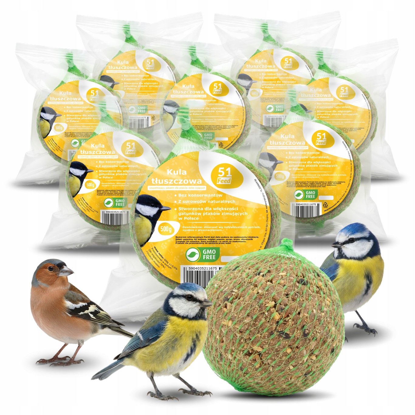 Levně Lojové Koule Pro Ptáky 8x 500g Krmivo Krmná Směs Obsahuje Slunečnicová Semínka