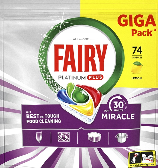 Tabletki do zmywarki Fairy Platinum Plus 74 szt. Lemon 30 Minute Miracle