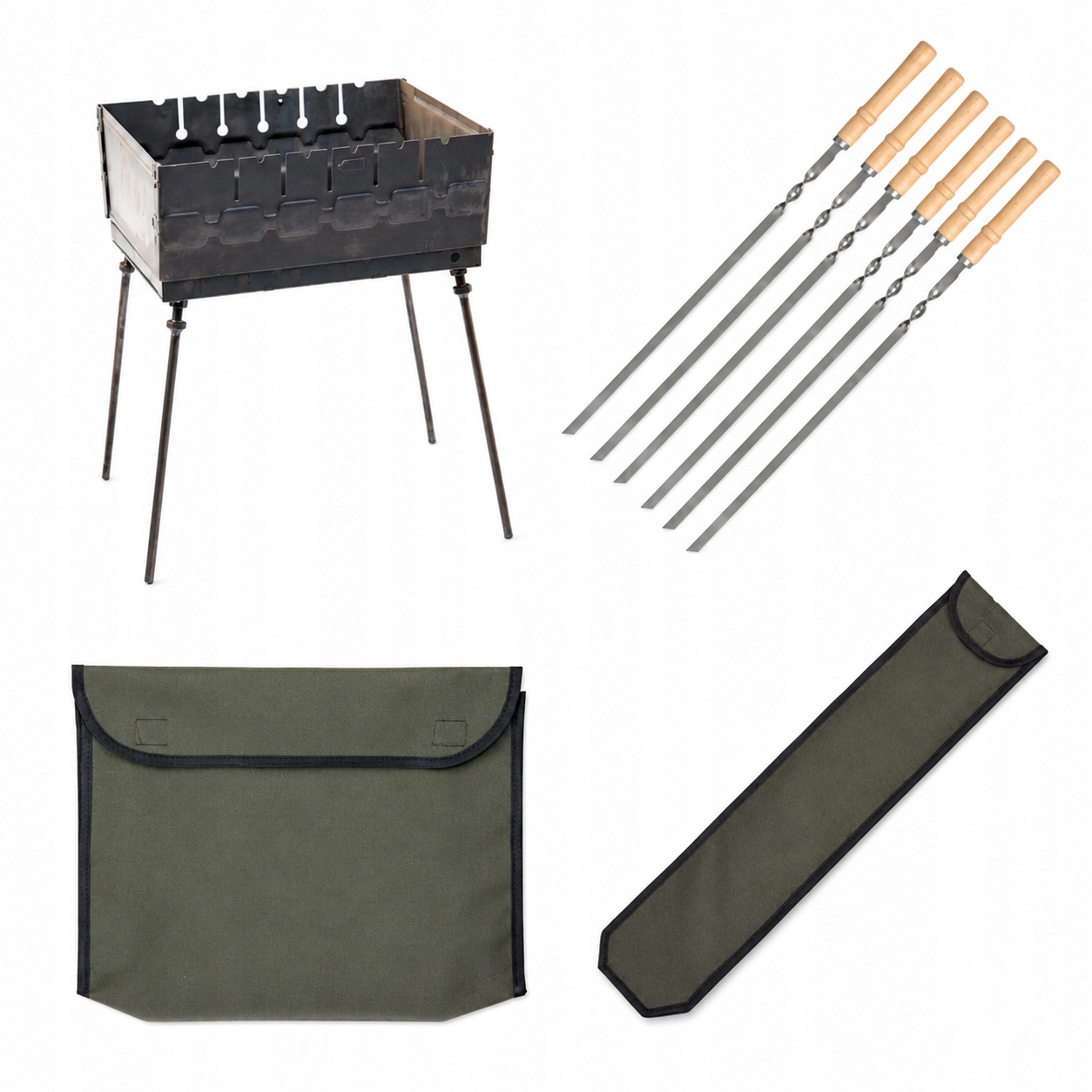 Komplet Grill Węglowy Mangal 2 mm 6 Szampurów 2 Pokrowce M6K