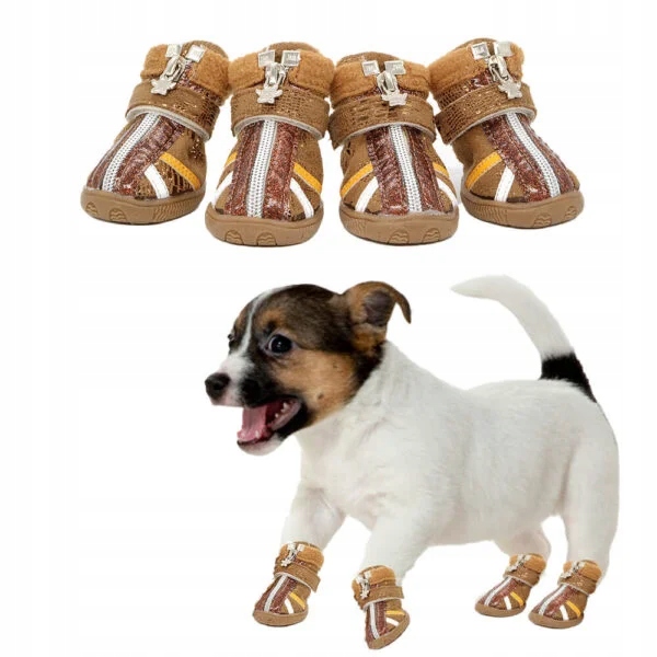 Levně Lesklé boty pro psa na zip Gloria #5 Hnědá