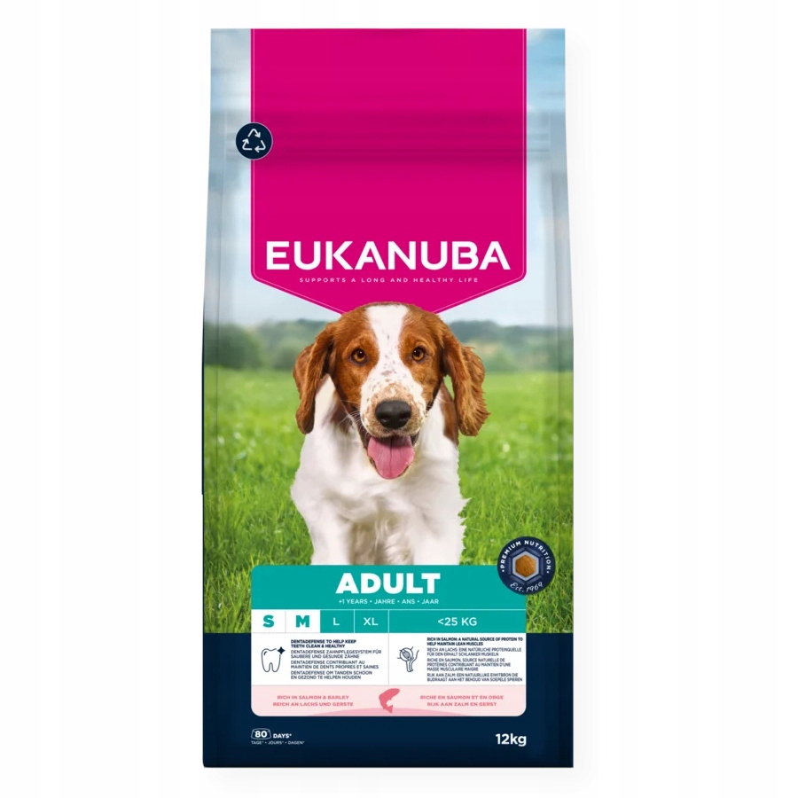 Eukanuba Adult Losos Ječmen 12kg Suché Krmivo pro psy malých a středních plemen