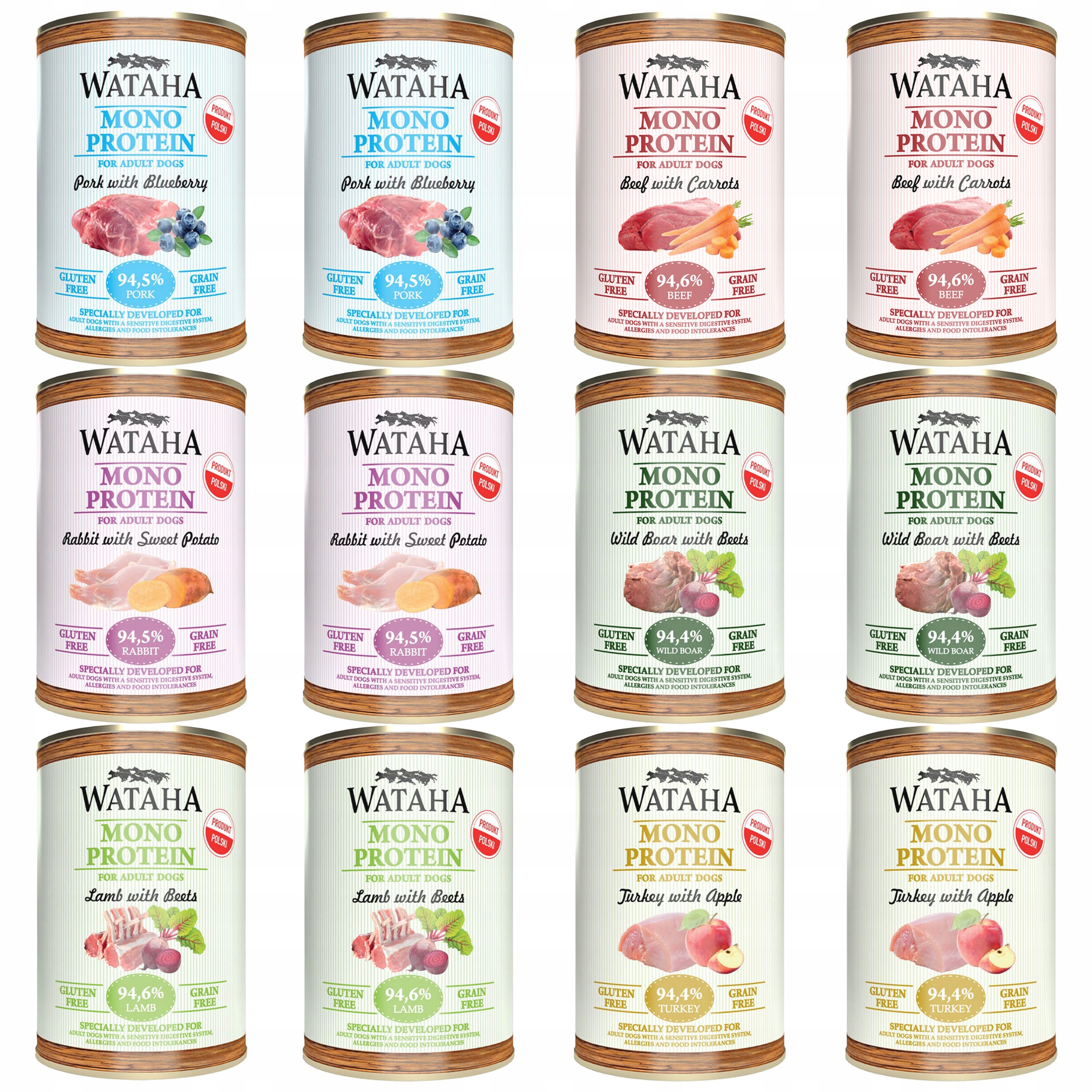 Wataha Mono Protein Adult krmivo pro psy Mix chutí 12 x 400 g