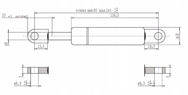 Sprężyna gazowa L245mm 600N Stabilus CA084107 Stab Kod producenta CA084107