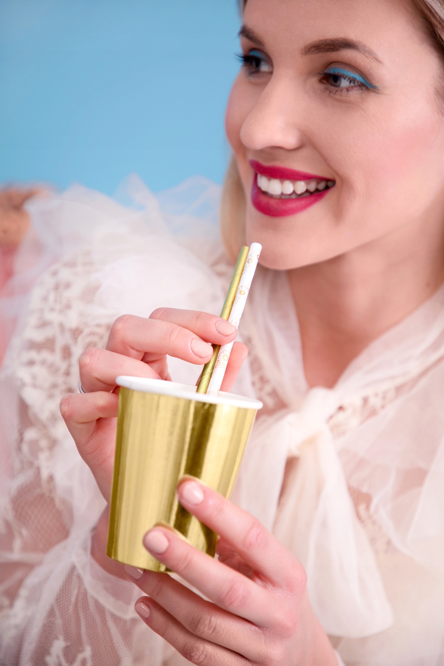 SŁOMKA PAPIEROWA ZŁOTE STOKROTKI-10 SZTUK-3124 Długość 19.5 cm