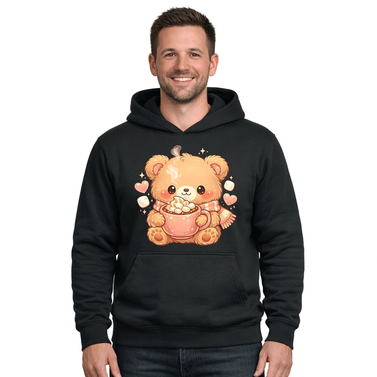 pánská mikina s kapucí Cocoa Teddy s potiskem Dárek pro něj Klokanka