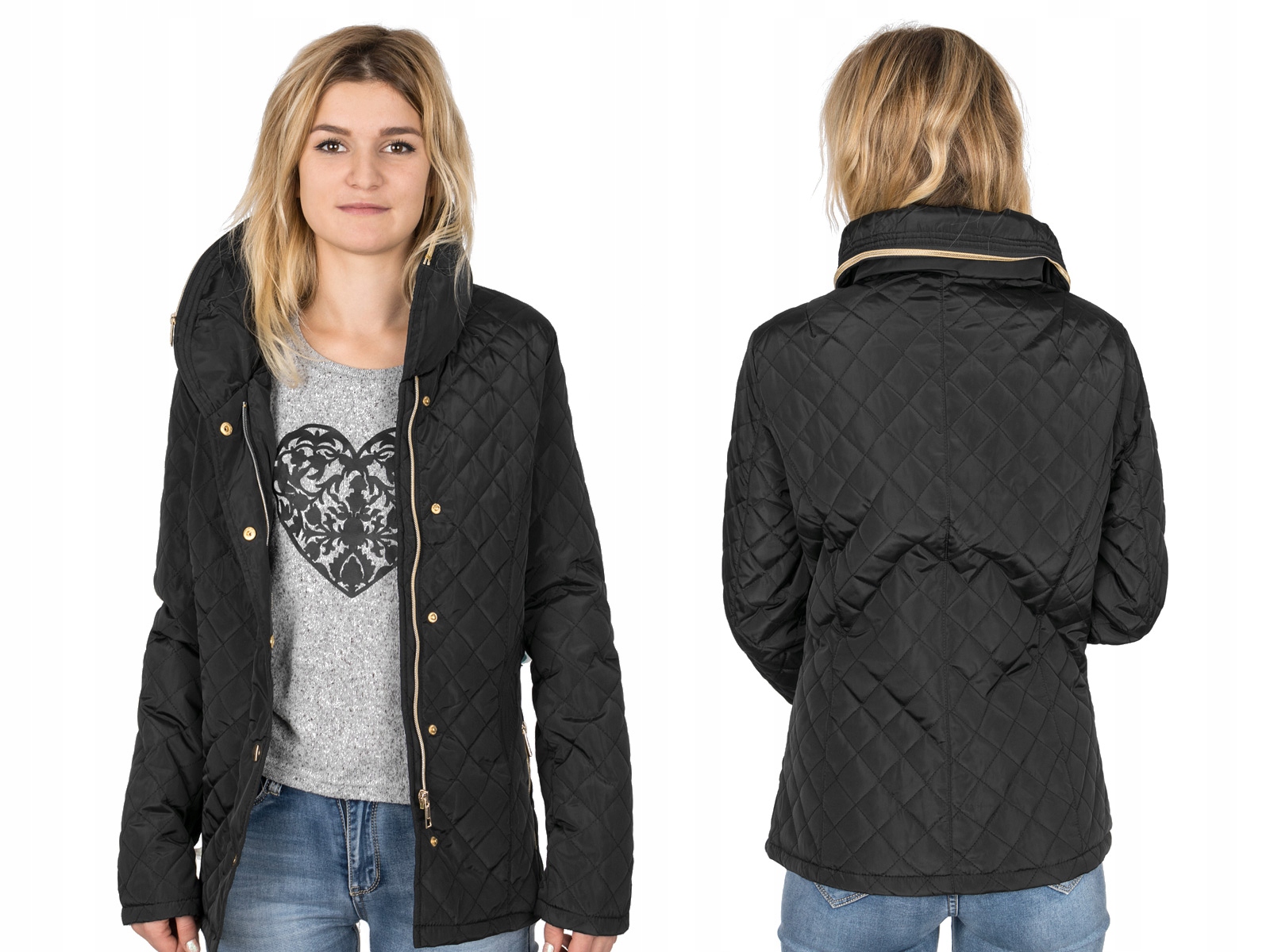 

Pikowana Kurtka Damska z Kapturem 50020 3XL czarny