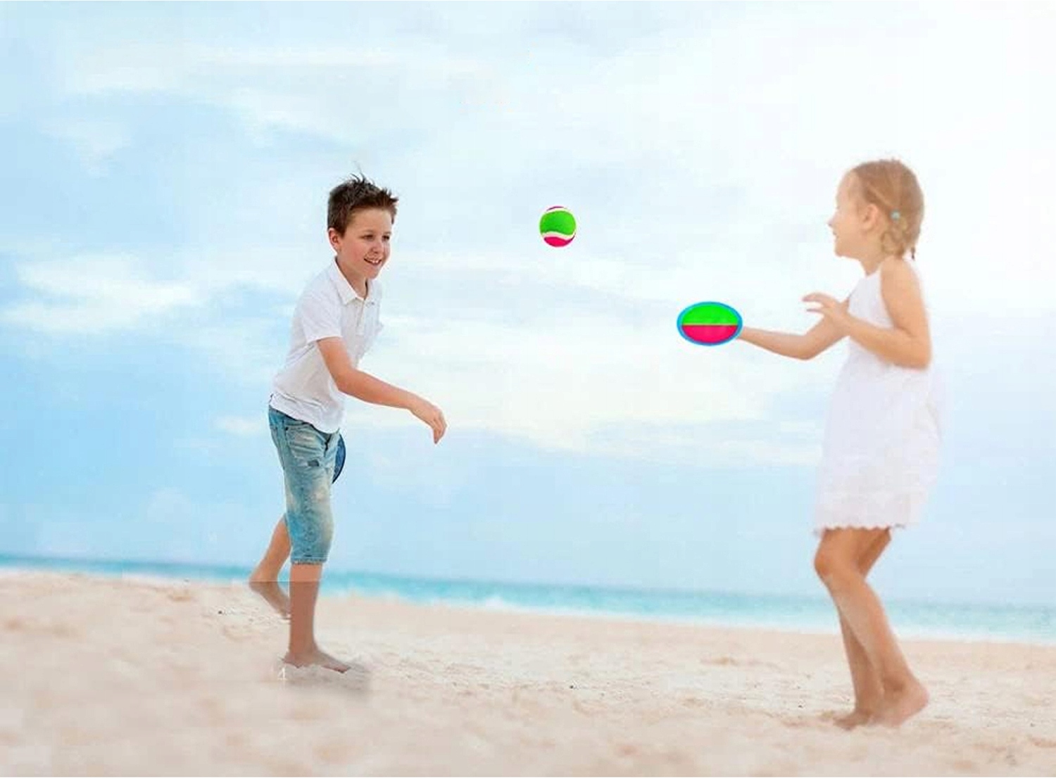 6X CATCH BALL GRA NA RZEPY RZUCAJ ŁAP PALETKI RODZINNA ZRĘCZNOŚCIOWA +PIŁKA Kolor odcienie zieleni