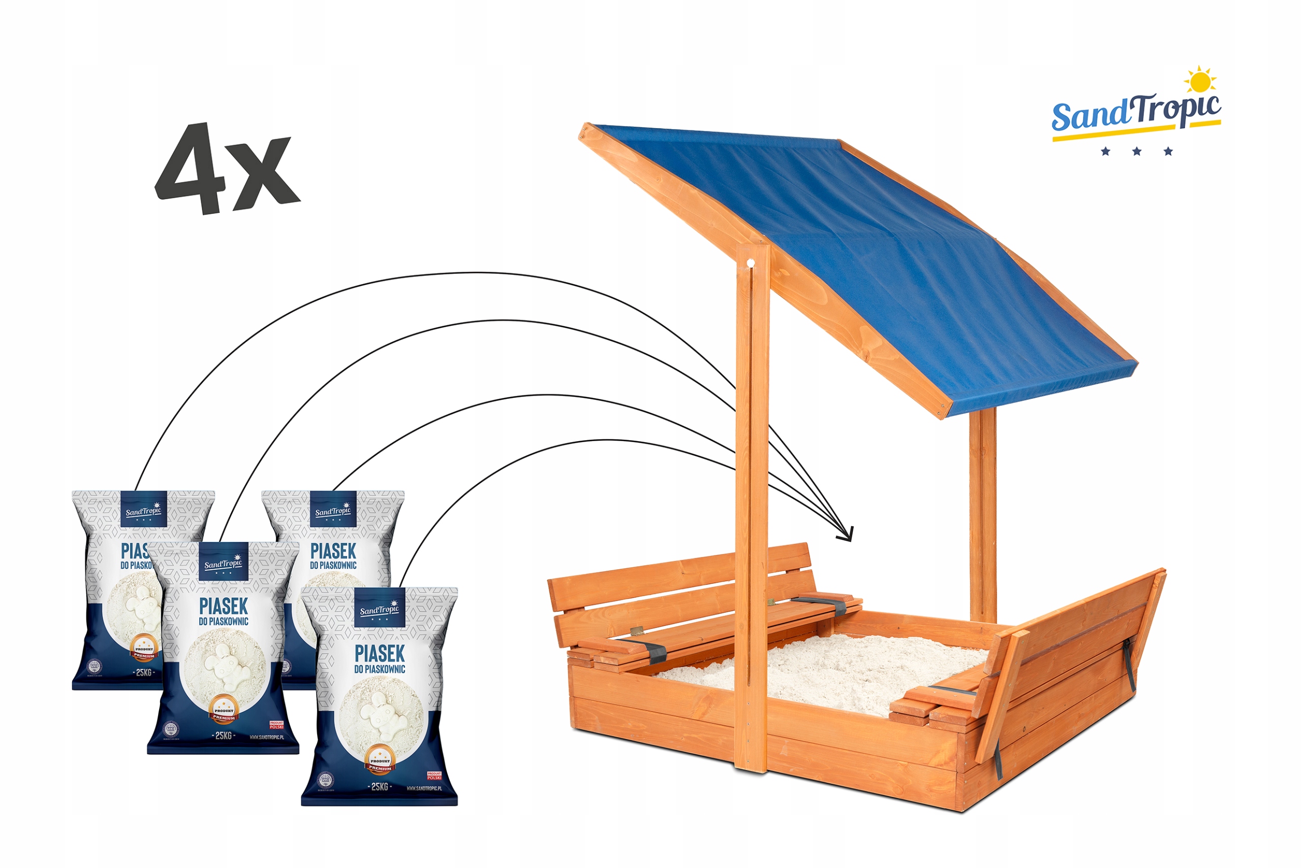 PIASKOWNICA DASZKIEM IMPREGNOWANA DREWNIANA 120 ZAMYKANA ŁAWKI VIDEO 3D CE Długość 120 cm