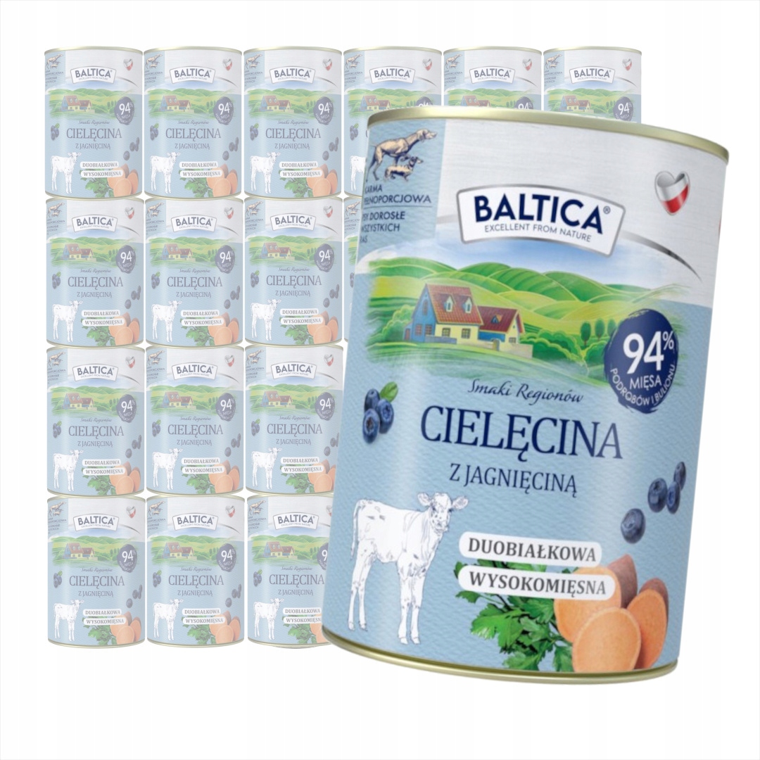 Baltica Telecí s jehněčím masem 24x400 g Bezobilné Vlhké Krmivo pro psy