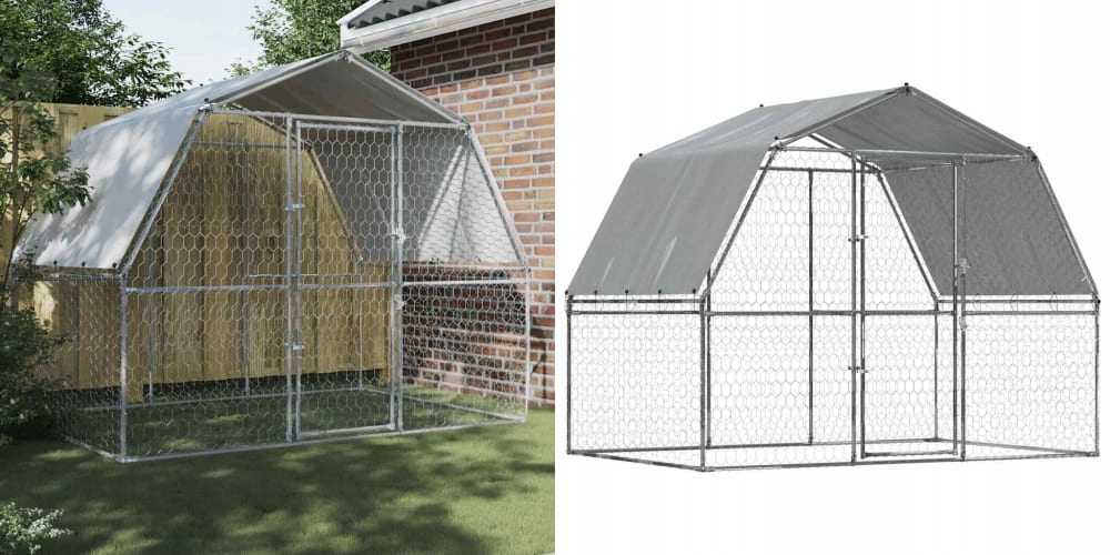 Levně Stříbrná klec pro psa, ocel, s krytem a dvířky