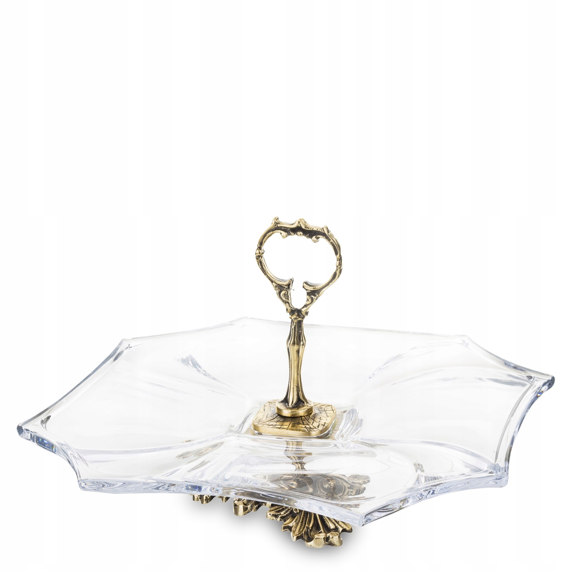 Patera na nohe bohemia mosadz sklo staré zlato s držiakom elegancia