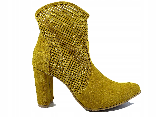 Žluté ažurové kotníkové boty na podpatku, kožené dámské boty na podpatku Gopol 39,5
