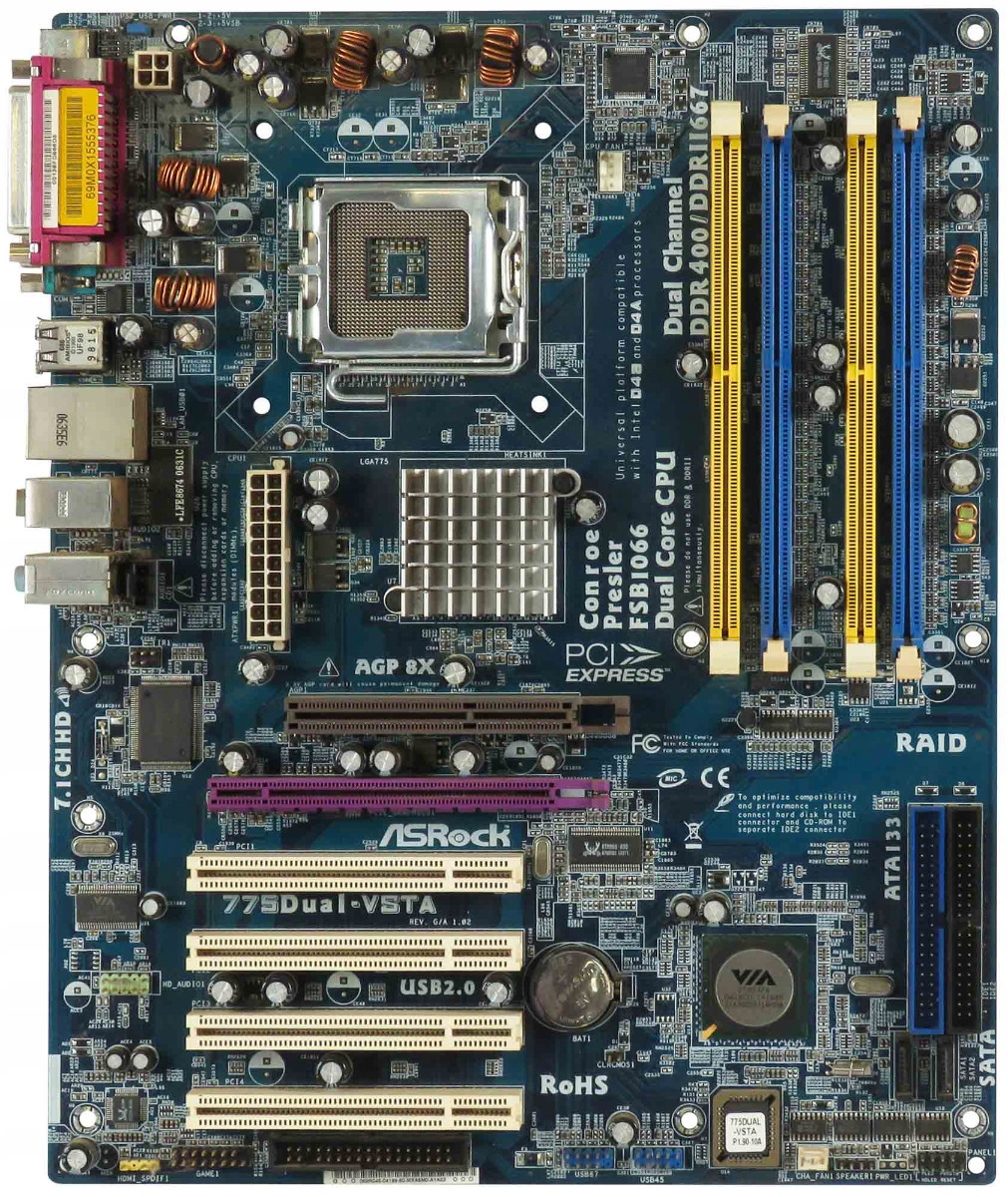Asrock 775DUAL-VSTA s.775 DDR2 Agp+pci-e Pci