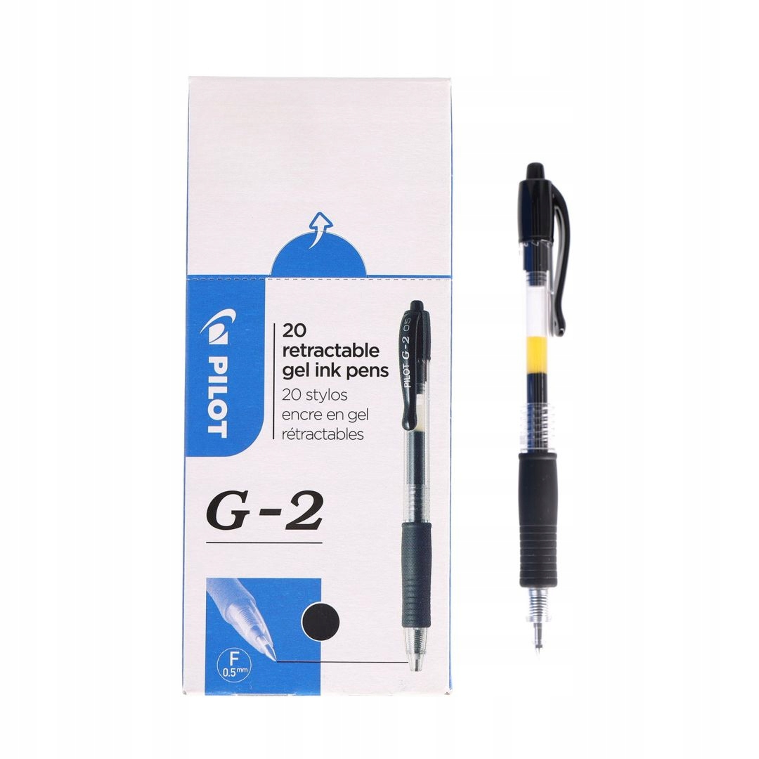 Długopis Żelowy Czarny automatyczny Pilot, G2, 0.5mm ekologiczny x 12