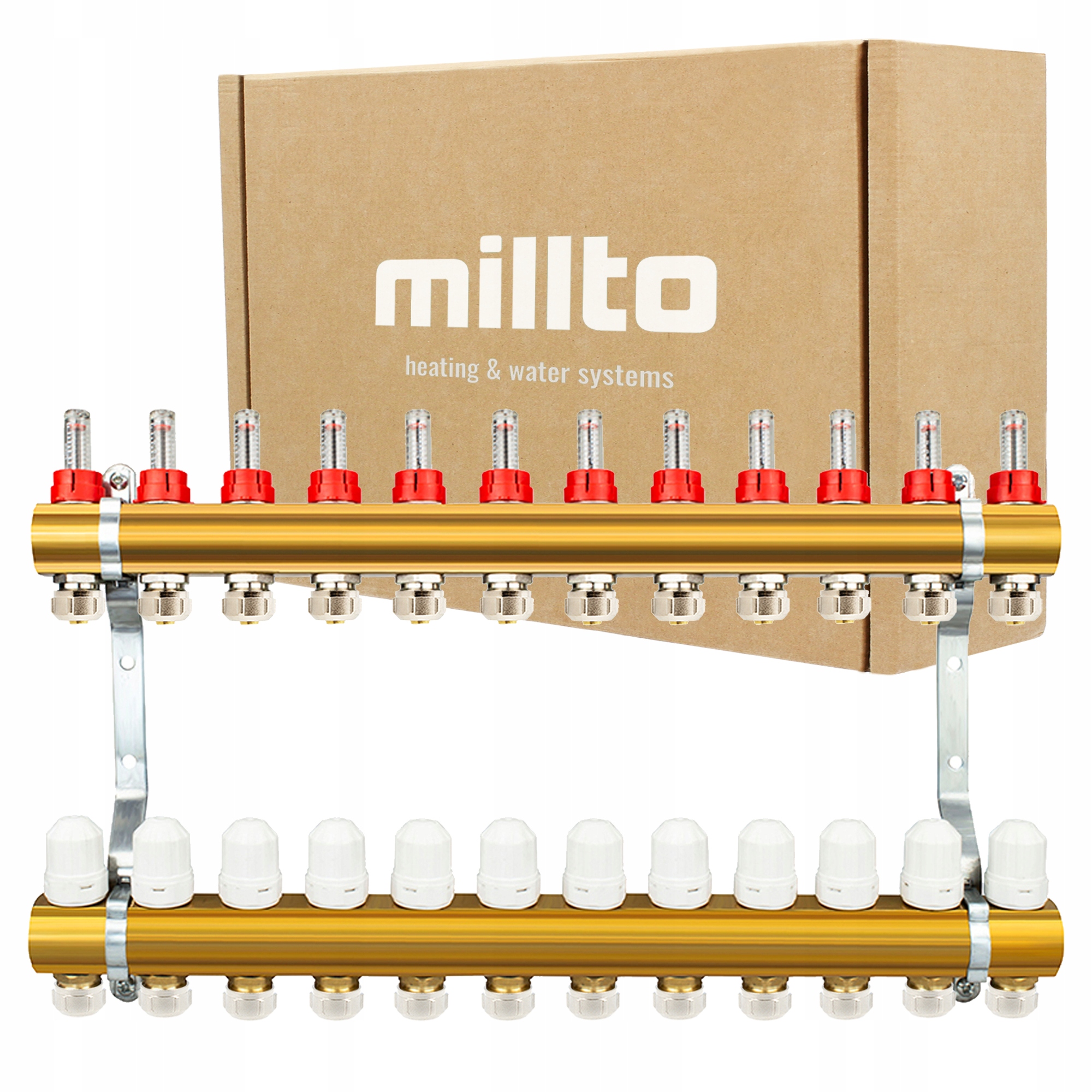 Rozdeľovač Podlahovky 12 Sekcií Ohrievania Mosadzný Adaptéry Pex Kolekt 4F