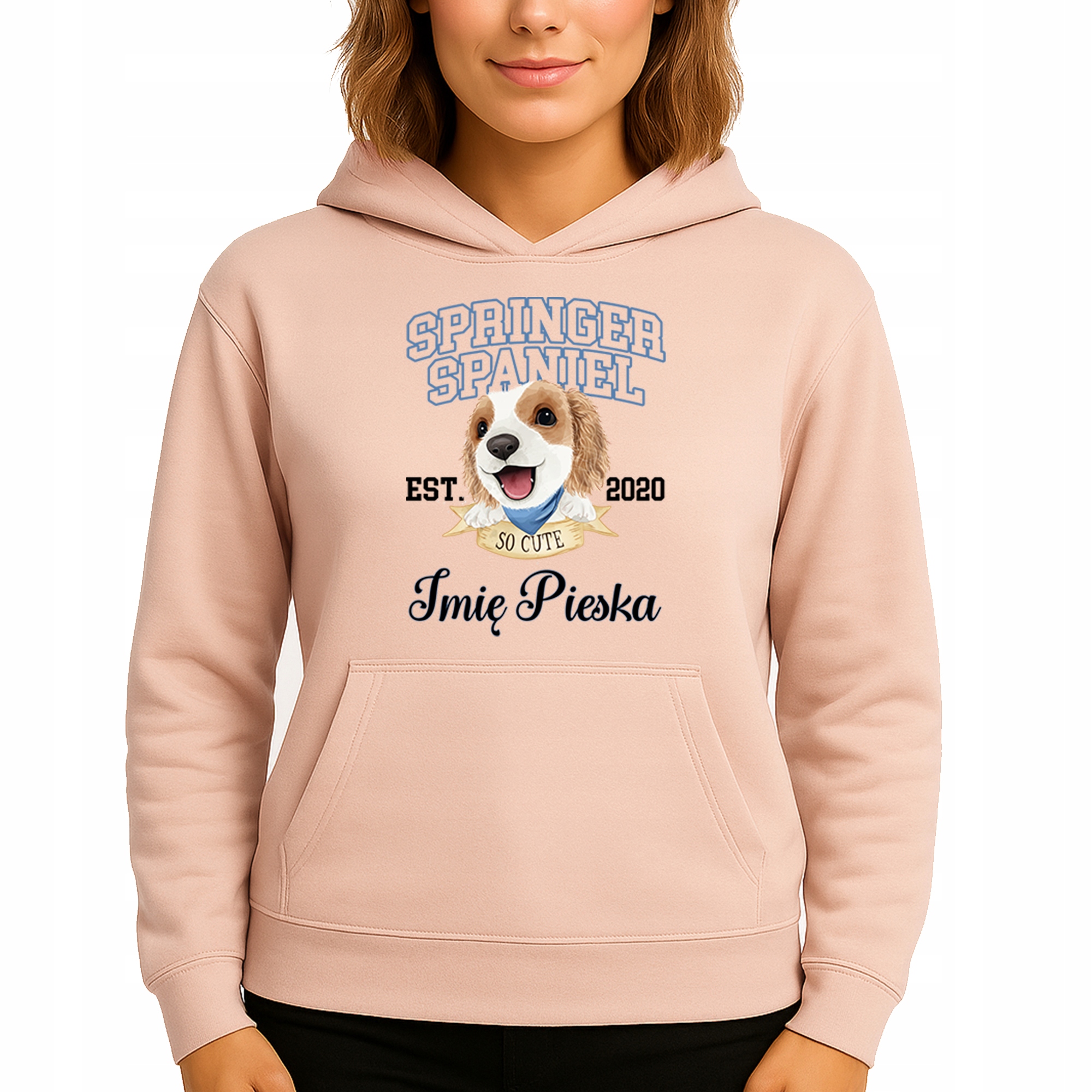 Mikina Broskvová Hoodie S Kapucí Springer Spaniel *Jméno psa* Vel M