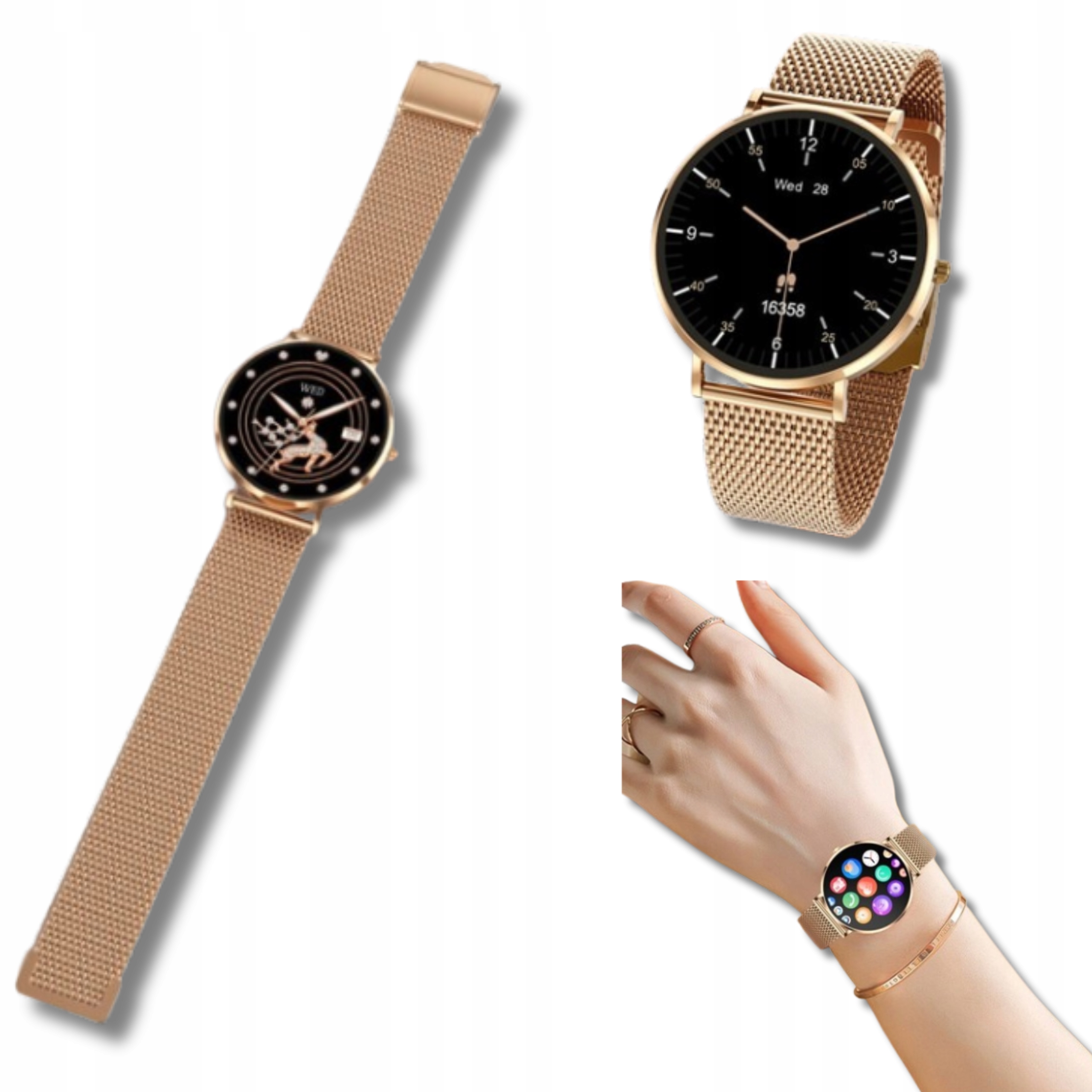 Smart Watch Damski T8 Gold Bluetooth Regulowana Bransoletka Wielofunkcyjny