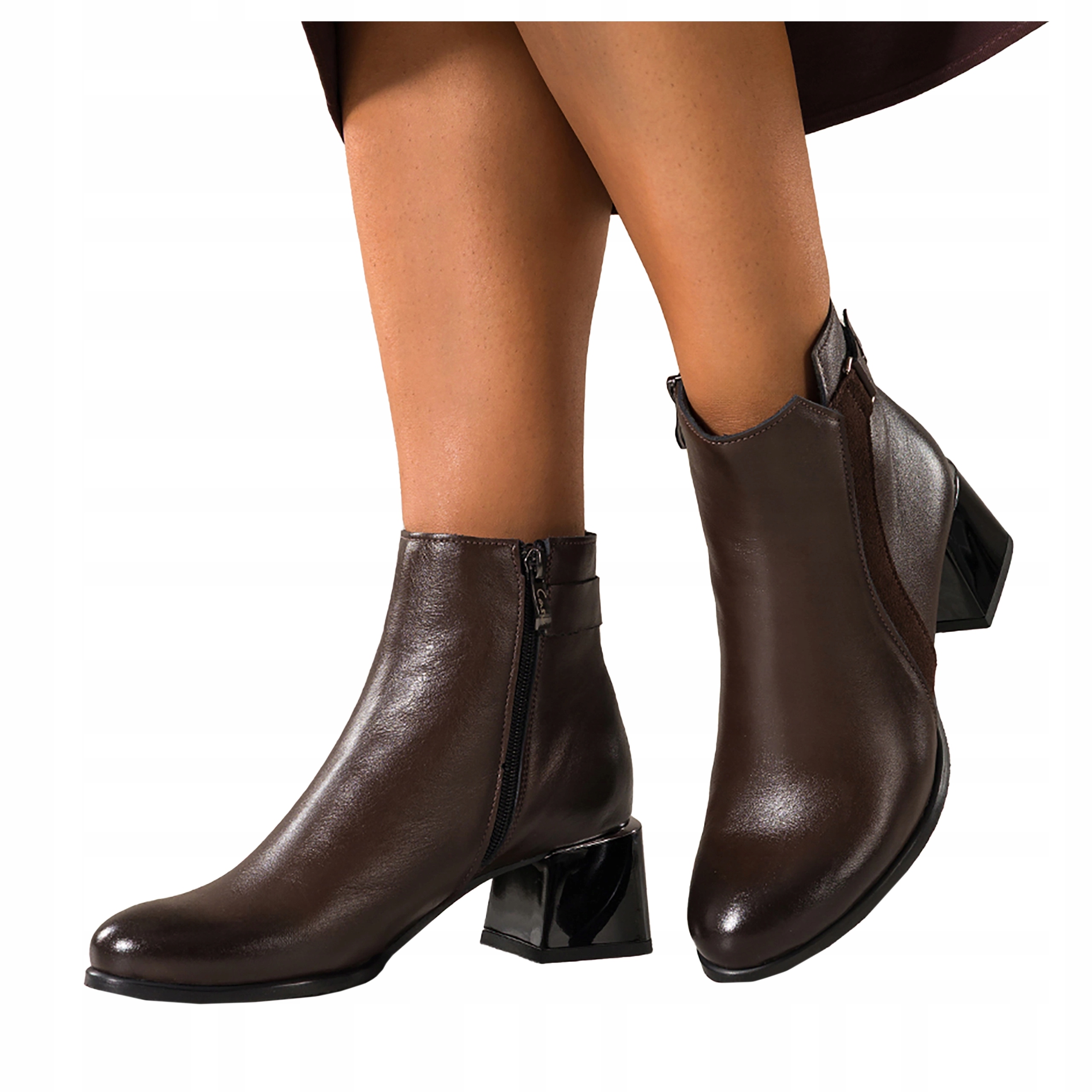 Čokoládové Kotníkové Boty Dámské ozdobné kostky Pásek s ozdobou Modne vel. 38